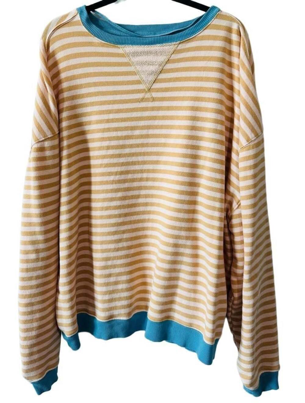 Free People Classic Striped Oversized Crewneck Latte Combo Size Large